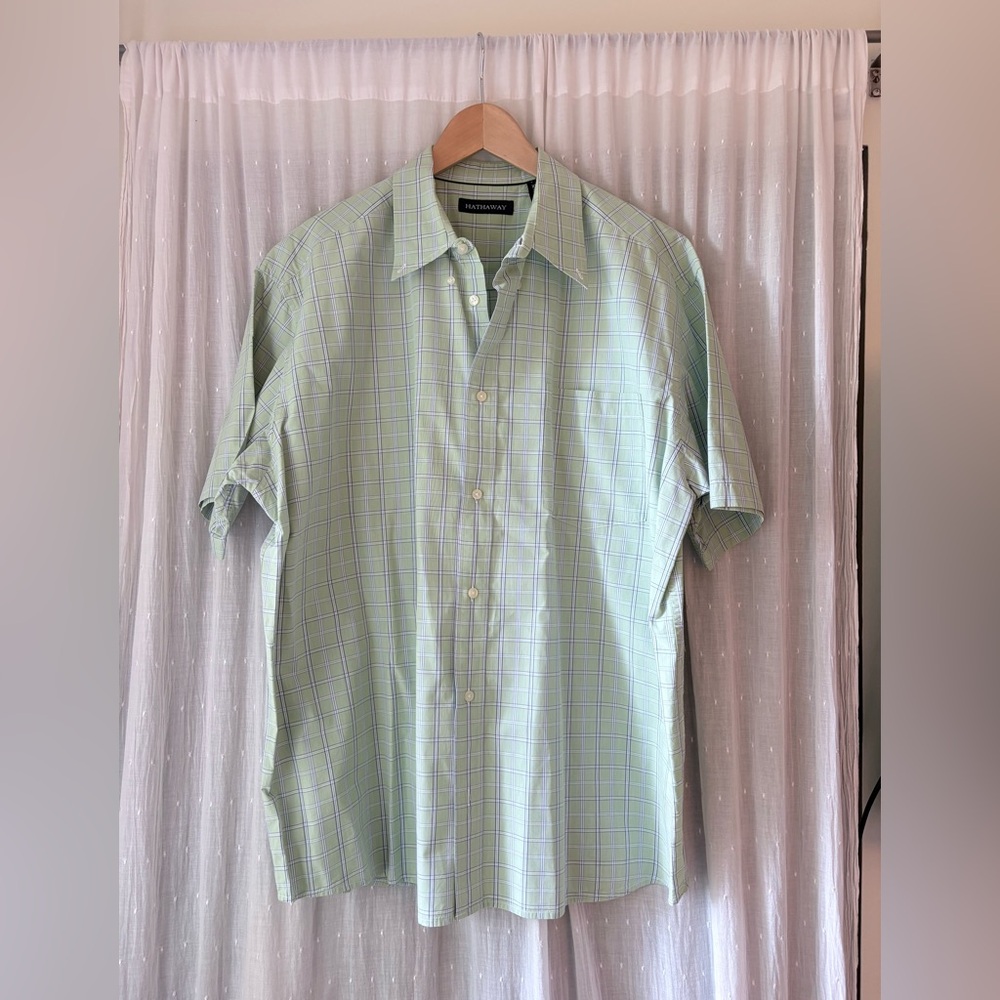 Men's Light Green Plaid Button-Down Shirt
